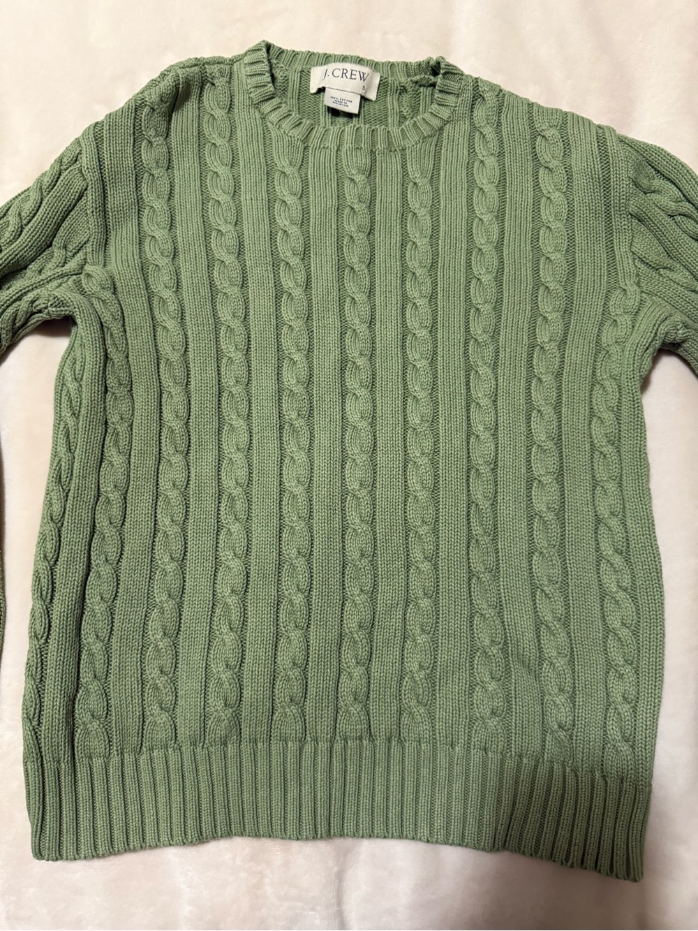 J.Crew Green Cable Knit Cotton Sweater